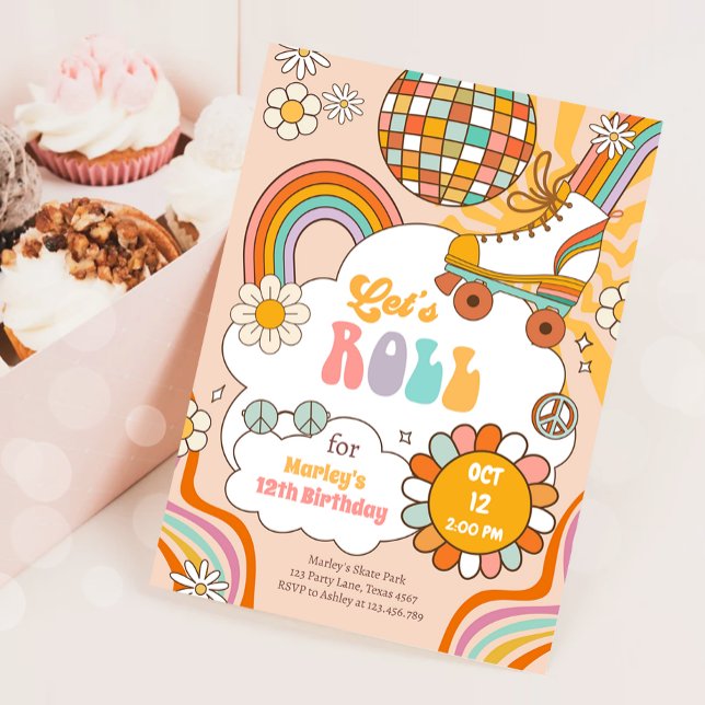 Convites Skate do cilindro do Groovy com retrato do Arco-Ír (Criador carregado)