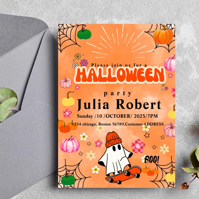 Convites skate-fantasma Abóbora-abóbora-abóbora-laranja (Criador carregado)