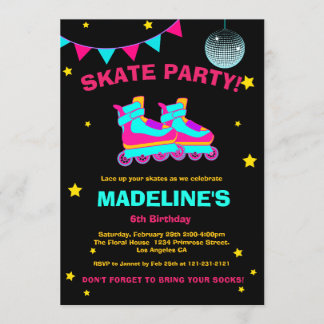 Convites Skate Neon Roller O Quadro De Disco Estrelas Anive