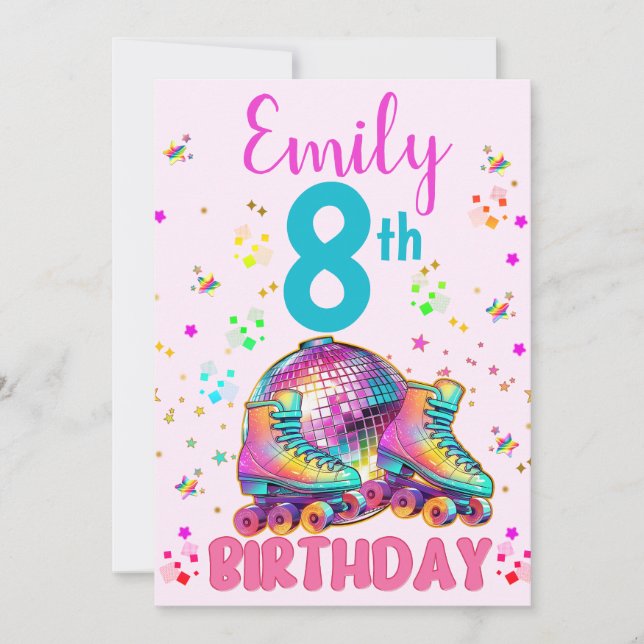 Convites Skate Roller Disco Birthday Girl Correspondente (Frente)