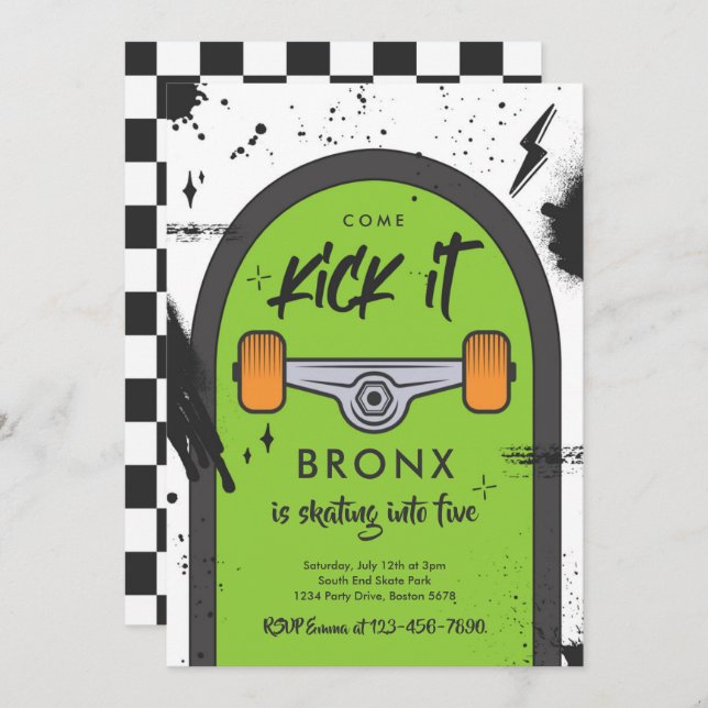 Convites Skateboard Vem Kick It Urban Sport Festa de aniver (Frente/Verso)