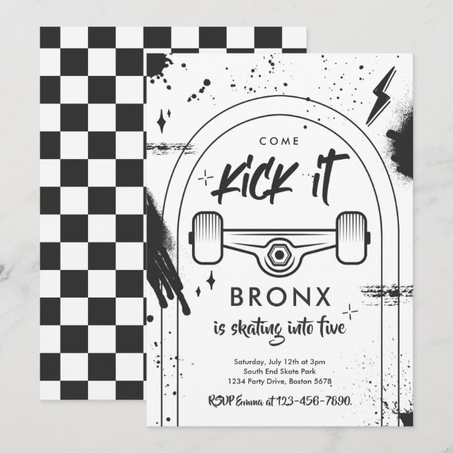 Convites Skateboard Vem Kick It Urban Sport Festa de aniver (Frente/Verso)