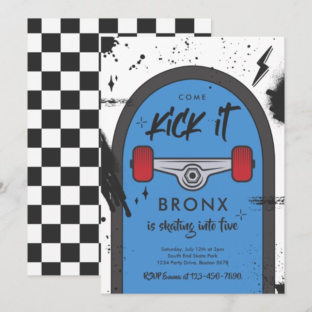 Convites Skateboard Vem Kick It Urban Sport Festa de aniver (Frente/Verso)