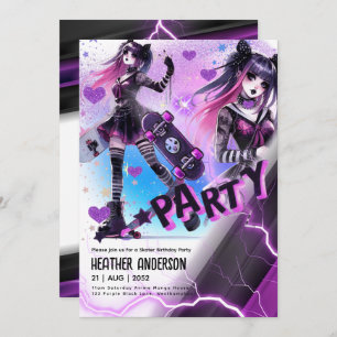 Convites Skater de Festa de aniversário de Menina de Prato