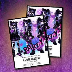 Convites Skater de Festa de aniversário de Menina de Prato