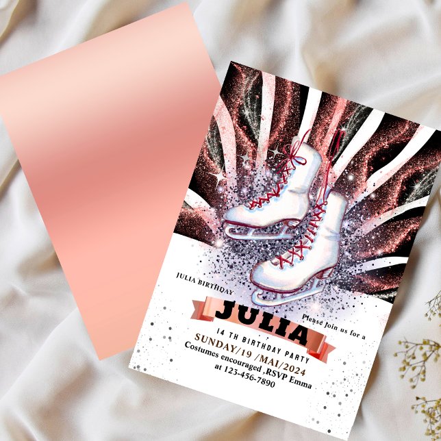 Convites skates de gelo patinando prateado, rosa-claro (Criador carregado)