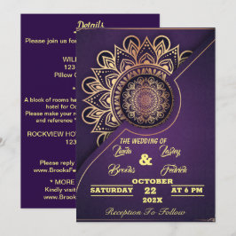 Convites Skaymarts | Casamento Calligráfico De Mandala Roxo