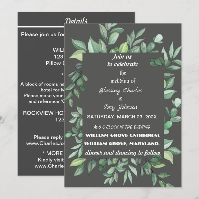 Convites Skaymarts | Casamento Calligráfico Minimalista Flo (Frente/Verso)