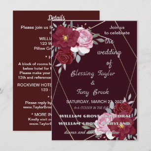 Convites Skaymarts   Maroon Elegant Calligraphics Weding I