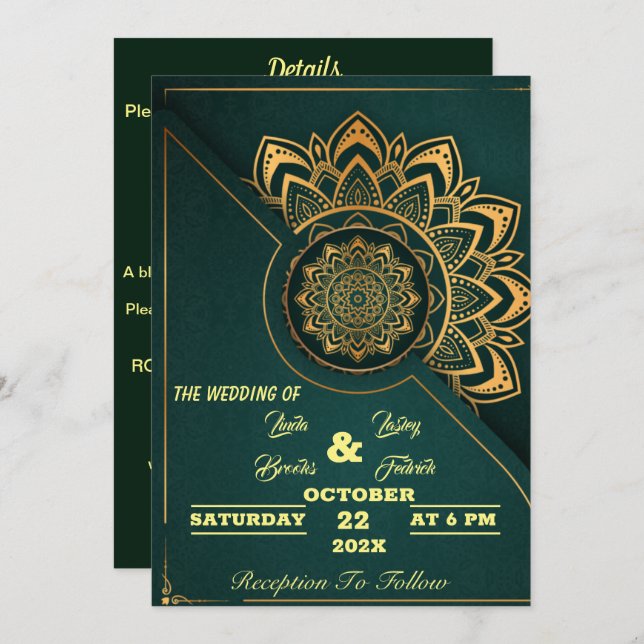 Convites Skaymarts | Script Calliográfico Mandala Casamento (Frente/Verso)