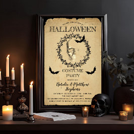 Convites Skeleton Bat Wreath Festa de Figurino do Halloween