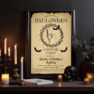 Convites Skeleton Bat Wreath Festa de Figurino do Halloween