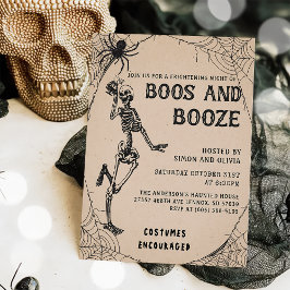 Convites Skeleton Boos e Booze Festa de Halloween para Adul