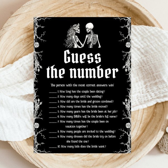 Convites Skeleton de Halloween adivinha o jogo nobre (Halloween Skeleton Guess the Number Bridal Game)