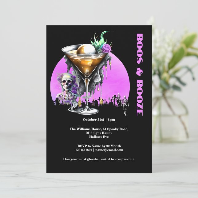 Convites Skeleton graveyull cocktail cheio horror da lua (Em pé/Frente)