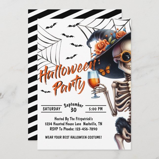 Convites Skeleton Halloween Party (Frente/Verso)