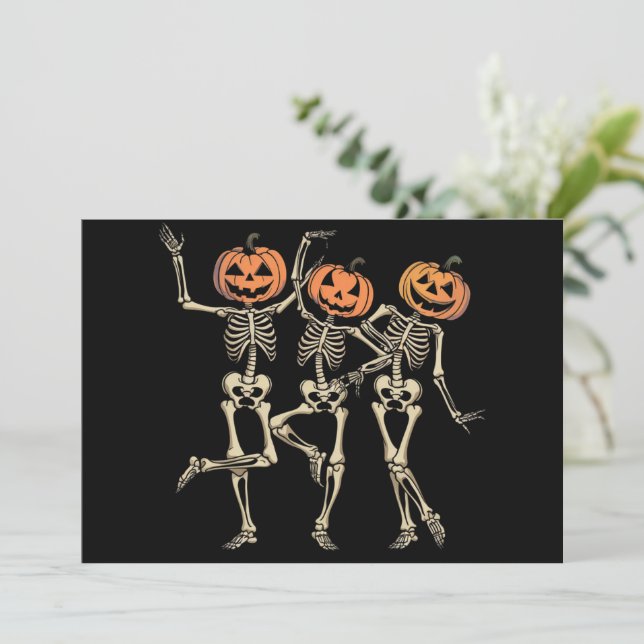 Convites Skeleton Halloween Pumpkin Cai Fall Spooky (Em pé/Frente)