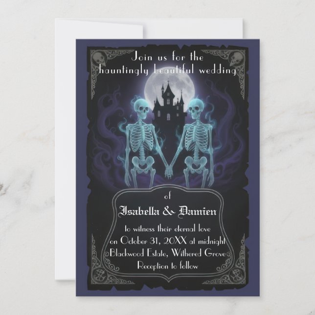 Convites Skeleton Halloween Wedding Invitation (Frente)