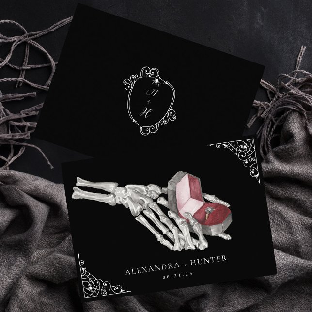 Convites Skeleton Hand Ring Gothic Casamento Salve a Data (Skeleton Hand Ring Gothic Wedding Save the Date Invitation)