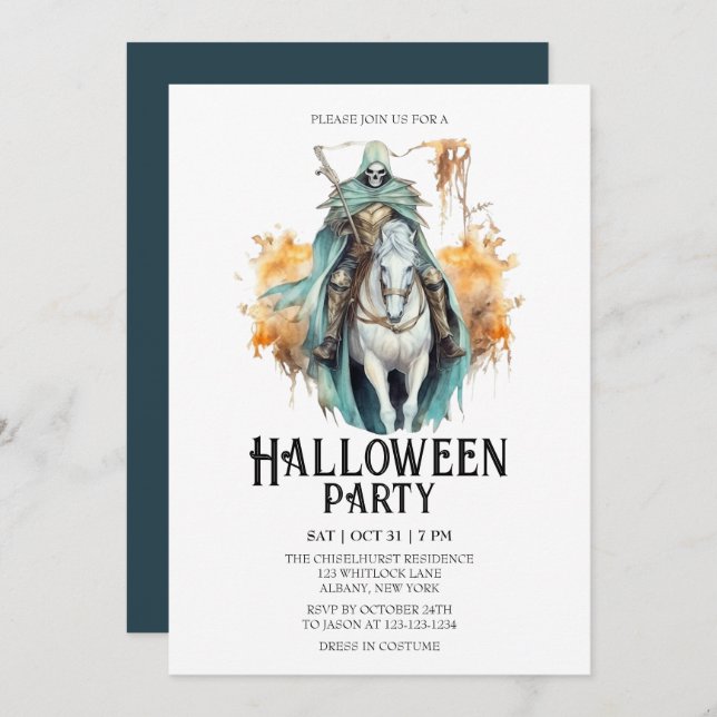 Convites Skeleton Horseman Festa de Mint Halloween (Frente/Verso)