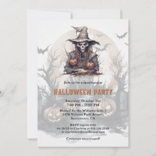 Convites Skeleton Jack-O-Lanterns Bats Moon Halloween Party