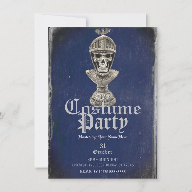 Convites Skeleton Knight Blue Halloween Skull Festa (Frente)