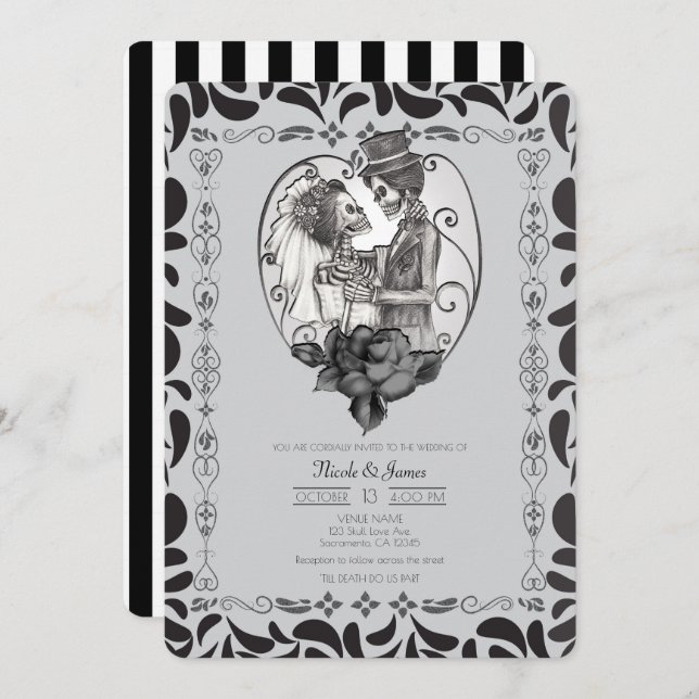 Convites Skeleton Love Casal Dance Gothic Weding (Frente/Verso)