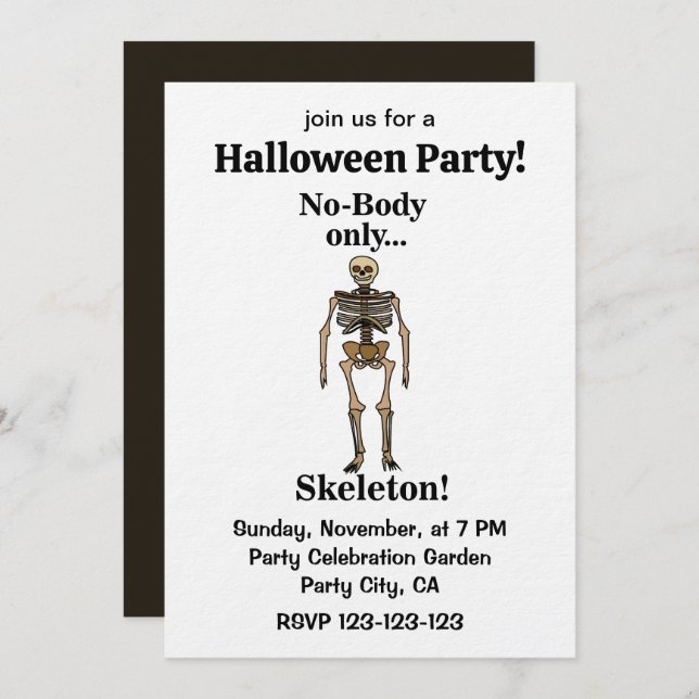 Convites Skeleton No-Body Funny Halloween Party (Frente/Verso)