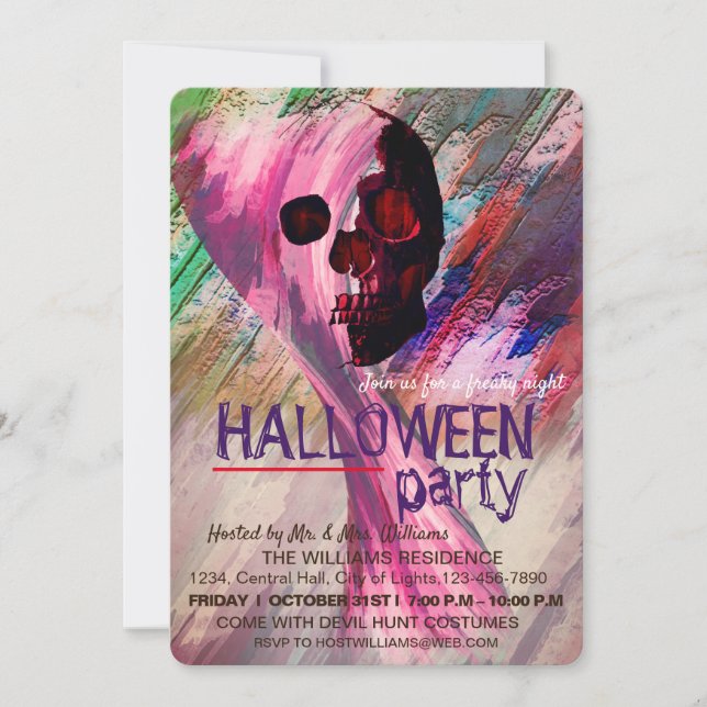 Convites Skeleton Red Painted Halloween Watercolor RetroArt (Frente)