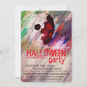 Convites Skeleton Red Painted Halloween Watercolor RetroArt