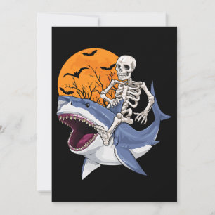 Convites Skeleton Riding Shark Dia de as Bruxas engraçado C