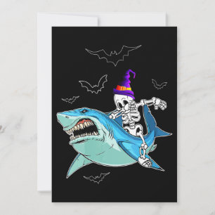 Convites Skeleton Riding Shark Funny - Crazy Halloween Gift