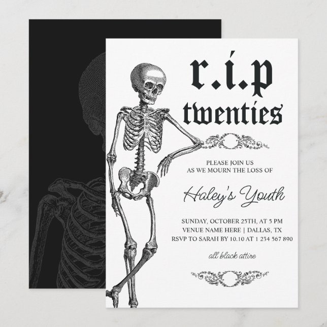 Convites Skeleton RIP 20s aniversário de 30 anos engraçado (Frente/Verso)