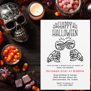 Convites Skeleton Toasts Vinho Simples Diversão Halloween
