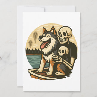 Convites Skeleton with Dog on Haunted Lake Horror Art