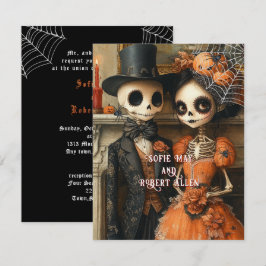 Convites Skeletons Black Spiders Casamento de Halloween