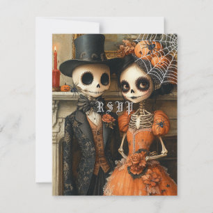 Convites Skeletons Black Spiders Halloween RSVP