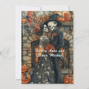 Convites Skeletons Negros de Casamento de Halloween Bat