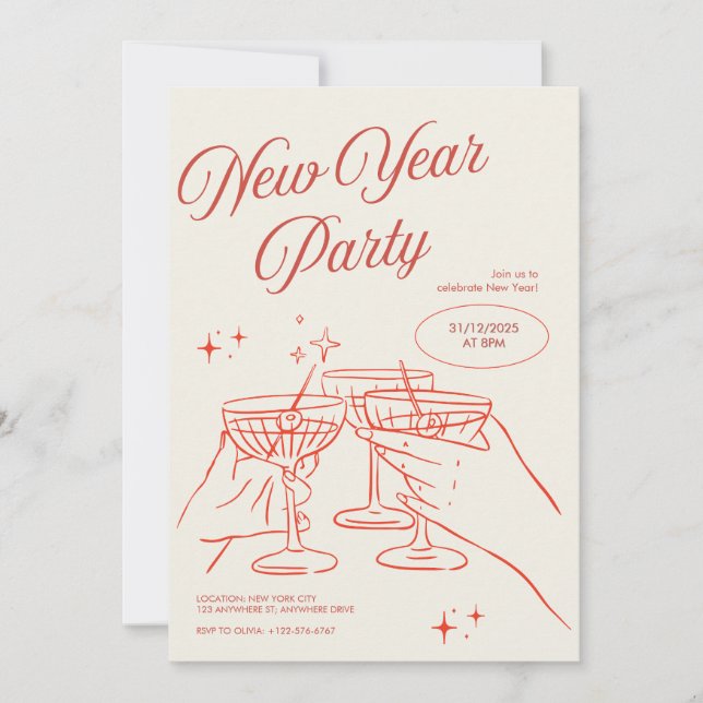 Convites Sketched New Years Eve Party Invitation (Frente)