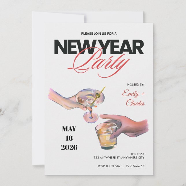 Convites Sketched New Years Eve Party Invitation (Frente)