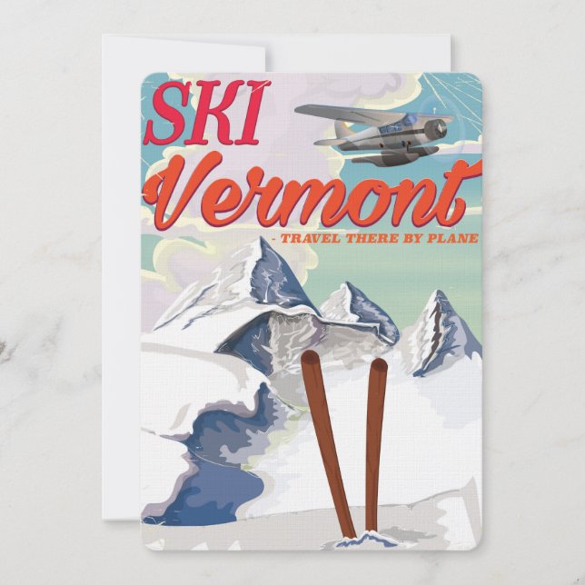 Convites Ski Vermont retro férias poster (Frente)