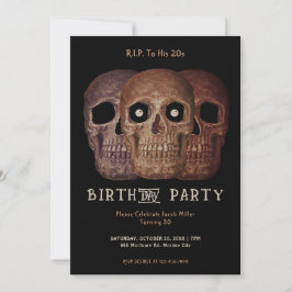 Convites Skull Engraçado Brown Gothic Aniversário RIP Para