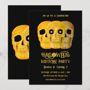 Convites Skull Engraçado Gótico Amarelo Amarelo Dia das Bru