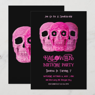 Convites Skull Engraçado Gótico Garota Rosa Rosa Halloween 