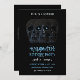 Convites Skull Engraçado Gótico Negro Halloween Aniversário
