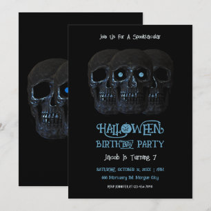 Convites Skull Engraçado Gótico Negro Halloween Aniversário