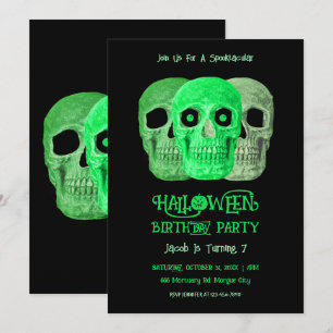 Convites Skull Engraçado Gótico Verde Negro Dia das Bruxas