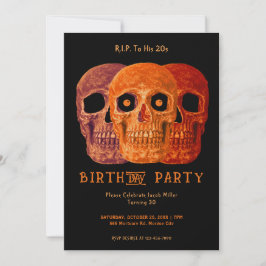 Convites Skull Funny Orange Gothic Birthday RIP para seus 2