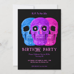 Convites Skull Funny Purple Gothic Birthday RIP para seus 2