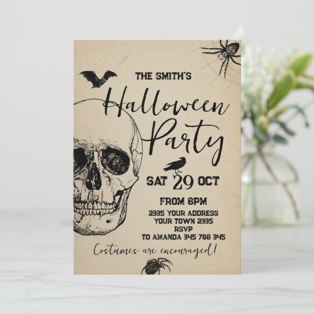 Convites Skull Halloween Party  Spooky (Em pé/Frente)